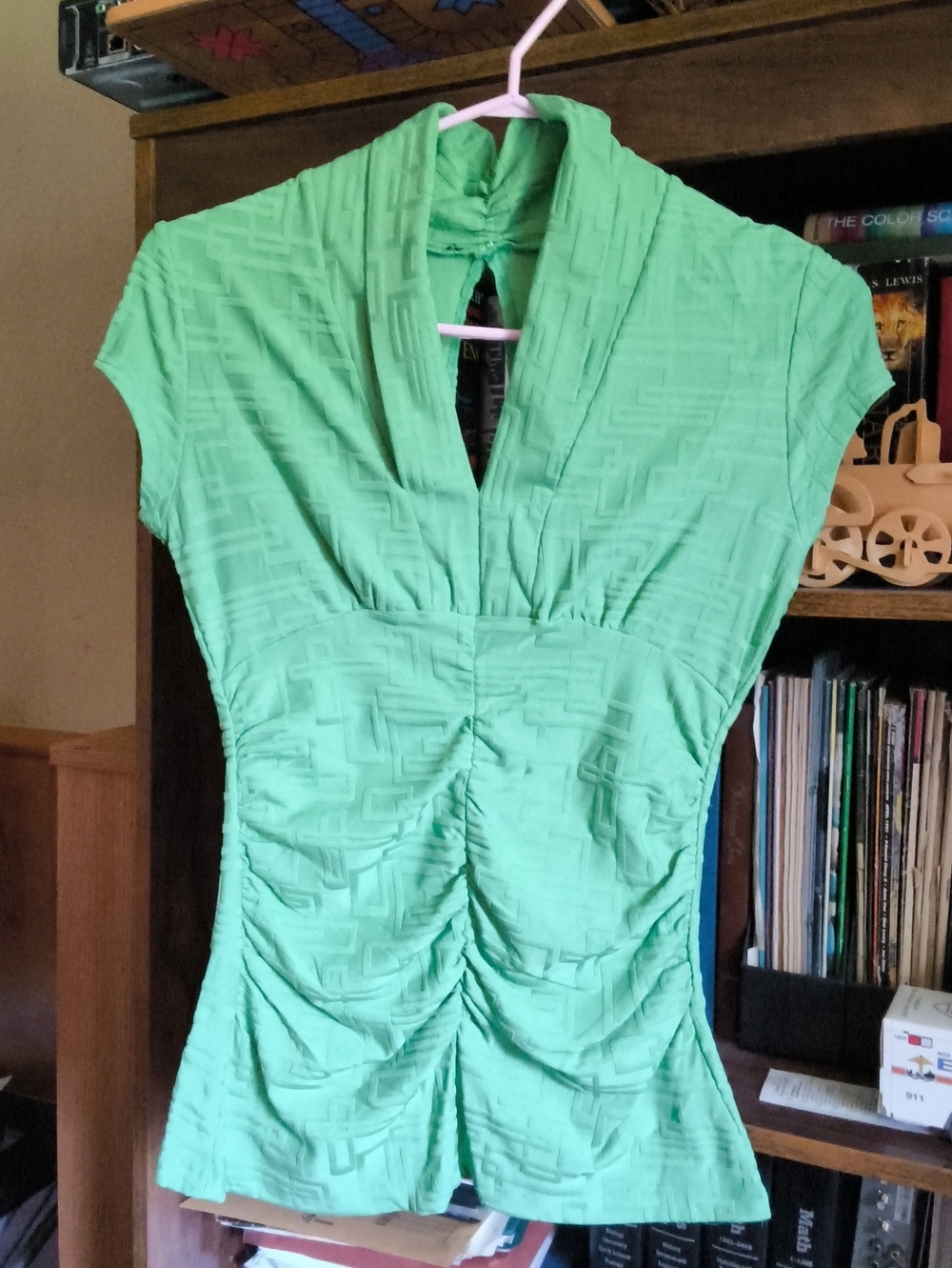 Green Textured V-Neck Women’s Top